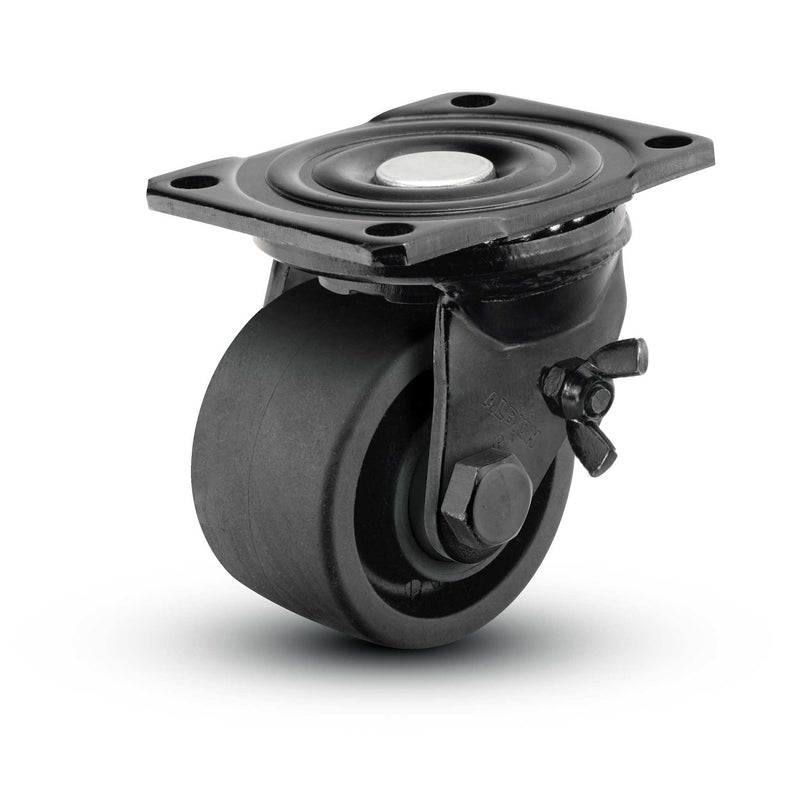 Black Low-Profile 3" MAX Nylon Wheel Side-Lock Caster with Top Plate