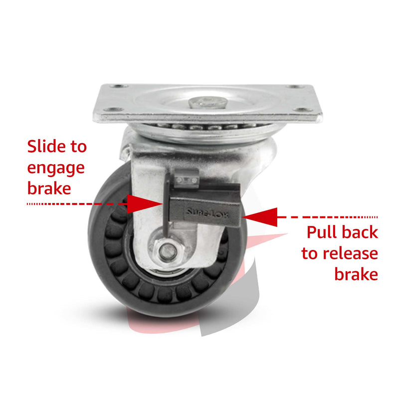 Low-Profile 700 lb. Capacity 3"x1.8125" Glass Filled Nylon Wheel Rigid Caster with Sure-Lok Brake