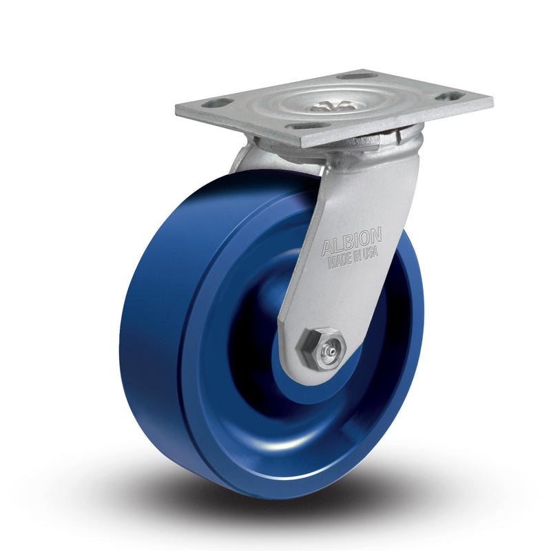 5"x2" USA-Rig Swivel Caster with Ergonomic Solid Blue Polyurethane Wheel