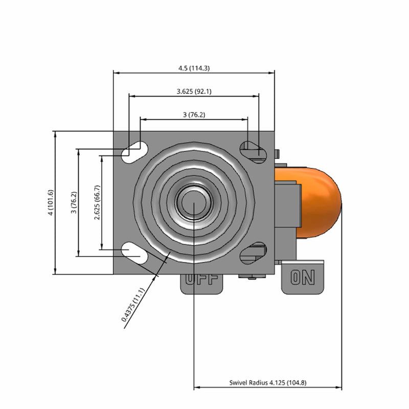 5"x2" USA-Rig Side Locking Caster with MAX-Efficiency Orange Wheel