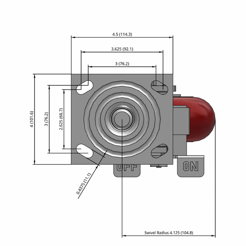 5"x2" USA-Rig Side Locking Caster with MAX-Efficiency Maroon Wheel