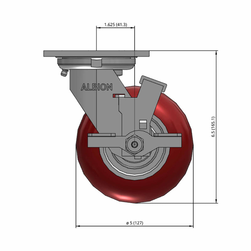 5"x2" USA-Rig Side Locking Caster with MAX-Efficiency Maroon Wheel