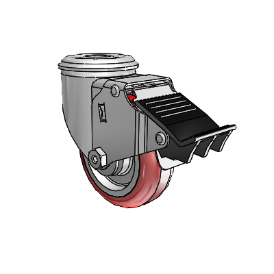 3.5"x1.25" HI-TECH Ball Bearing Caster with Total Lock and 1/2" Hollow Rivet