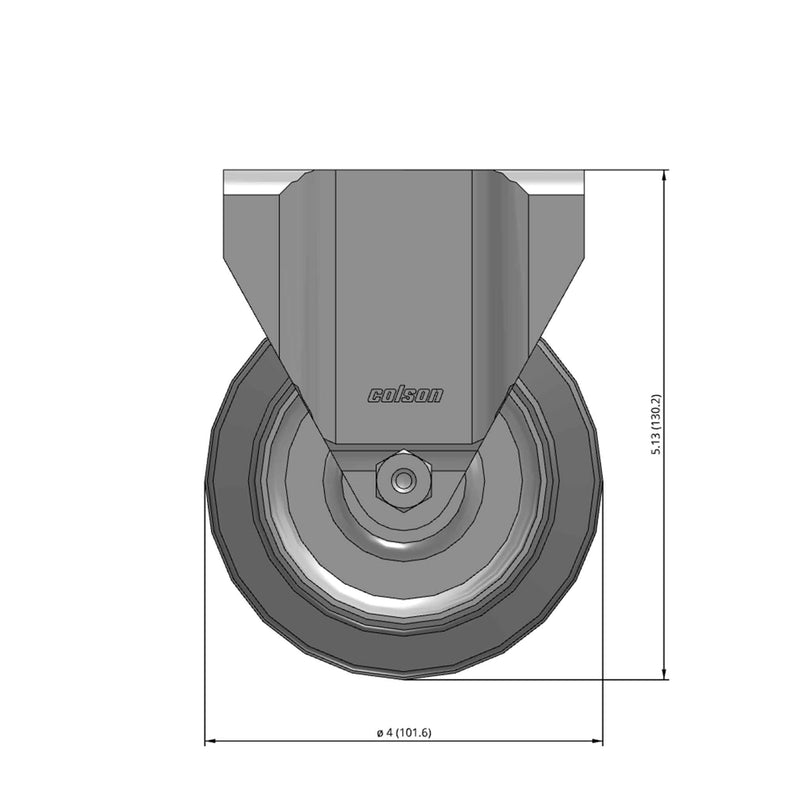 Front dimensioned CAD view of a Colson Casters 4" x 1.25" wide wheel Rigid caster with 2-11/16" x 3-5/8" top plate, without a brake, Performa wheel and 300 lb. capacity part