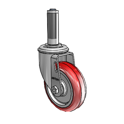 4"x1.25" HI-TECH Delrin Bearing Caster with 7/8" to 15/16" Inside Dia. Round Tubing Expanding Adapter (MTG41)