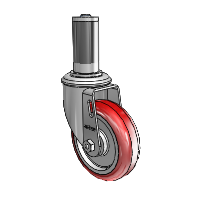 4"x1.25" HI-TECH Ball Bearing Caster with 1-1/4" to 1-5/16" Inside Dia. Round Tubing Expanding Adapter (MTG44)