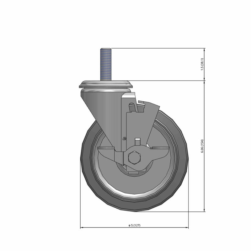 5"x1.25" Side Lock Caster with 1/2" Thread and Performa BB Wheel