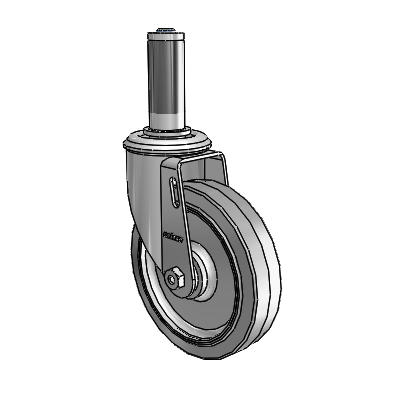 5"x1.25" Performa Delrin Bearing Caster with 1" to 1-1/16" Inside Dia. Round Tubing Expanding Adapter (MTG42)