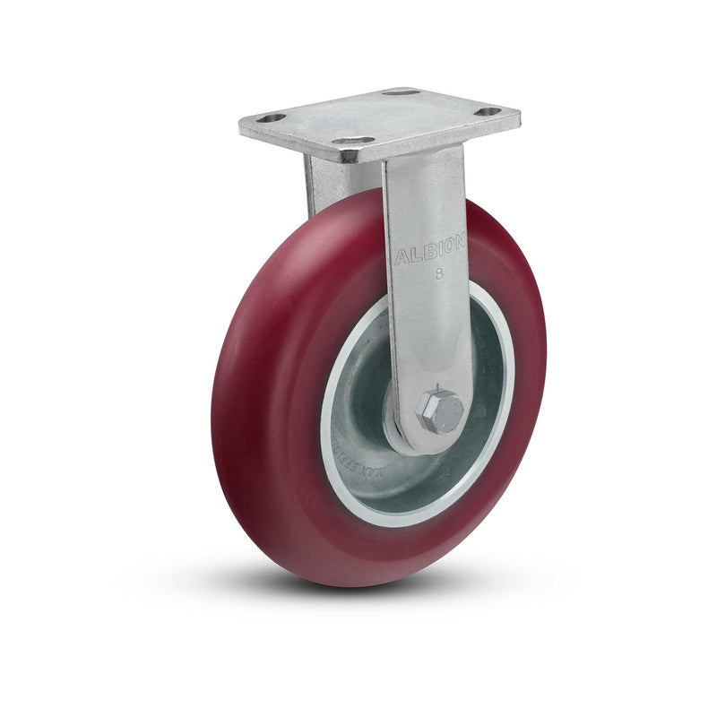 8"x2" USA Ergonomic Rigid Caster with MAX-Efficiency Wheel and 4"x4.5" Plate