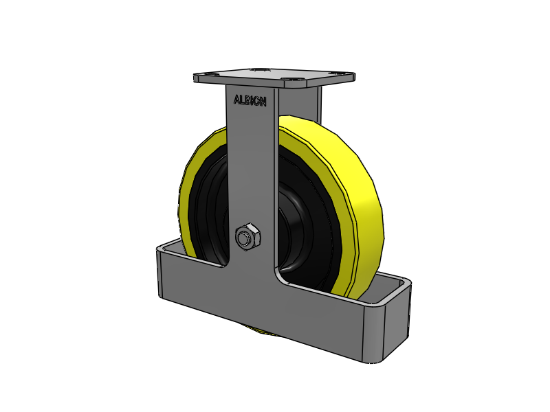 8"x2" USA Ergonomic Rigid Caster (9.5" OAH) with HD Poly-on-Iron Wheel, Toe Guard, and 4"x4.5" Plate