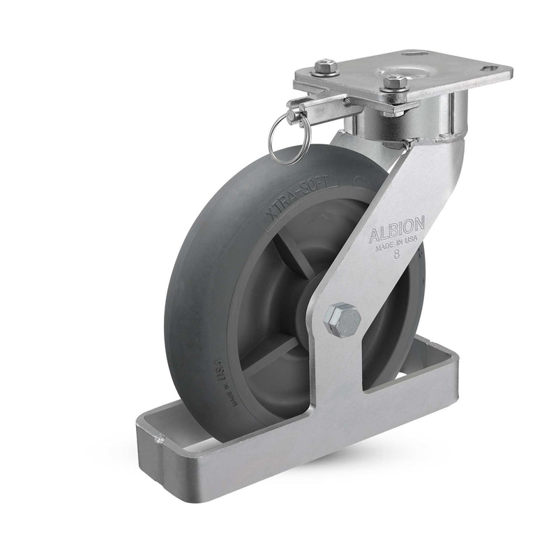 8"x2" USA Ergonomic Swivel Caster (9.5" OAH) with Performance Rubber Donut Wheel, Toe Guard, and Swivel Lock