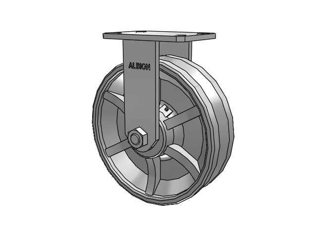 Kingpinless 10"x3" Cast Iron V-Groove Wheel Rigid Caster with 6.25"x4.5" Plate