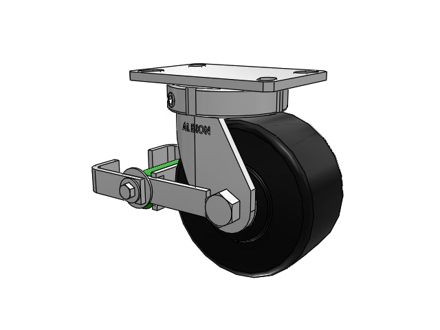 Stainless HD Kingpinless 6"x3" Trionix Nylon Caster with Poly-Cam Brake and 6.25"x4.5"