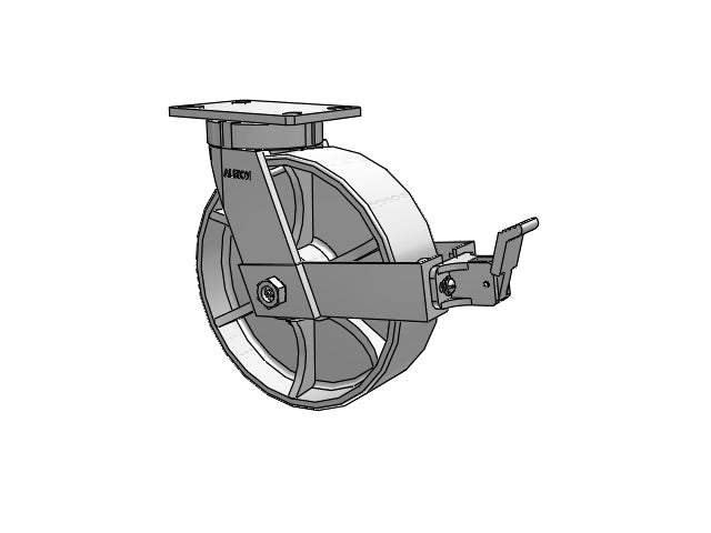 Value Kingpinless 10"x3" Cast Iron Wheel Caster with Face Brake and 6.25"x4.5"