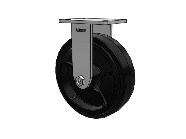 Value Kingpinless 10"x3" Rubber-on-Iron Wheel Rigid Caster with 6.25"x4.5"