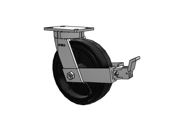 Value Kingpinless 10"x3" Rubber-on-Iron Wheel Caster with Face Brake and 6.25"x4.5"