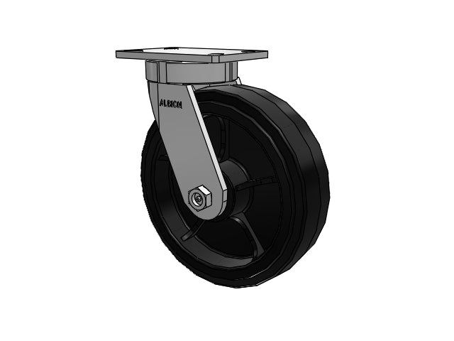 Value Kingpinless 10"x3" Rubber-on-Iron Wheel Caster with 6.25"x4.5"