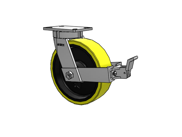 Value Kingpinless 10"x3" HD Poly-on-Iron Caster with Face Brake and 6.25"x4.5"