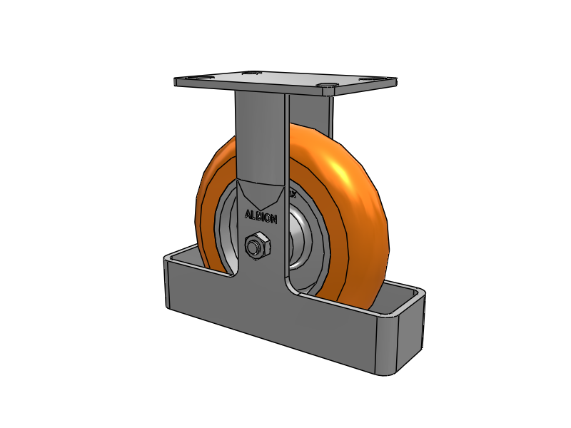 8"x2" USA Ergonomic Rigid Caster (9.5" OAH) with MAX-Efficiency Orange Wheel, Toe Guard, and 6.25"x4.5" Plate