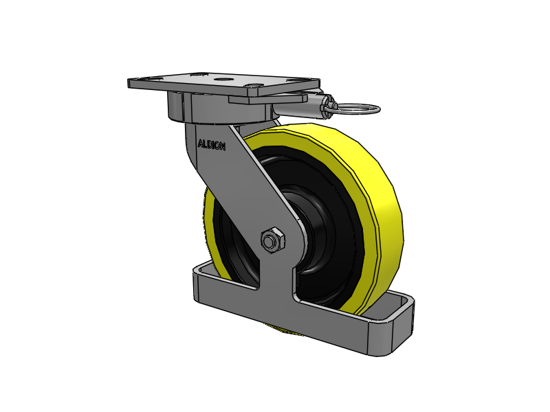 8"x2" USA Ergonomic Swivel Caster with HD Poly-on-Iron Wheel, Toe Guard, Swivel Lock, and 6.25"x4.5" Plate