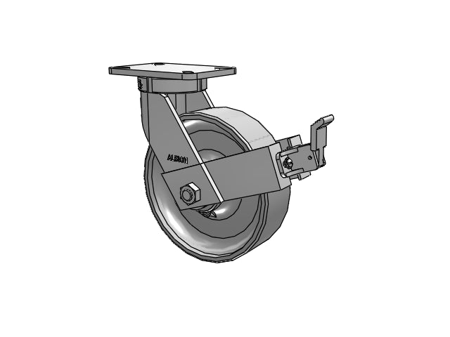 Kingpinless 10"x3" Forged Steel Wheel Caster with Face Brake and 7.25"x5.25" Plate