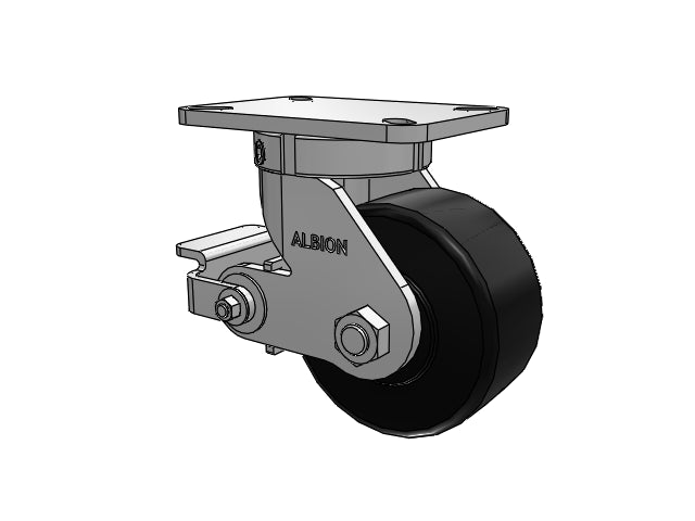 Kingpinless 6"x3" Trionix Nylon Caster with Poly-Cam Brake and 7.25"x5.25" Plate