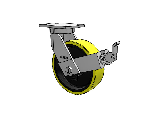 Kingpinless 10"x3" HD Poly-on-Iron Caster with Face Brake and 7.25"x5.25" Plate