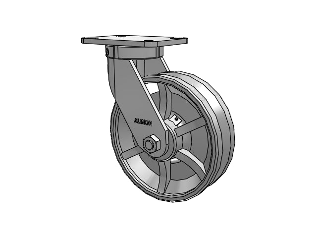 Kingpinless 10"x3" Cast Iron V-Groove Wheel Caster with 7.25"x5.25" Plate