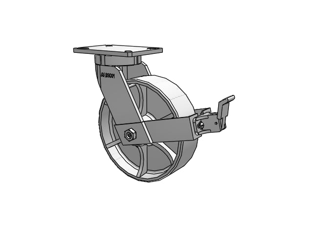 Value Kingpinless 10"x3" Cast Iron Wheel Caster with Face Brake and 7.25"x5.25" Plate