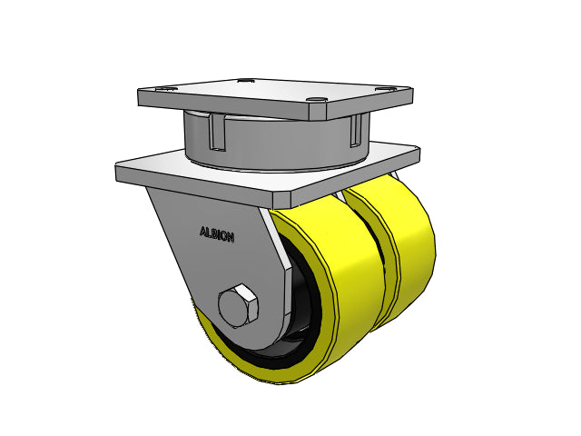 Dual-Wheel Kingpinless 6"x3" HD Polyurethane Wheel Caster with 7.5"x6.25" Plate