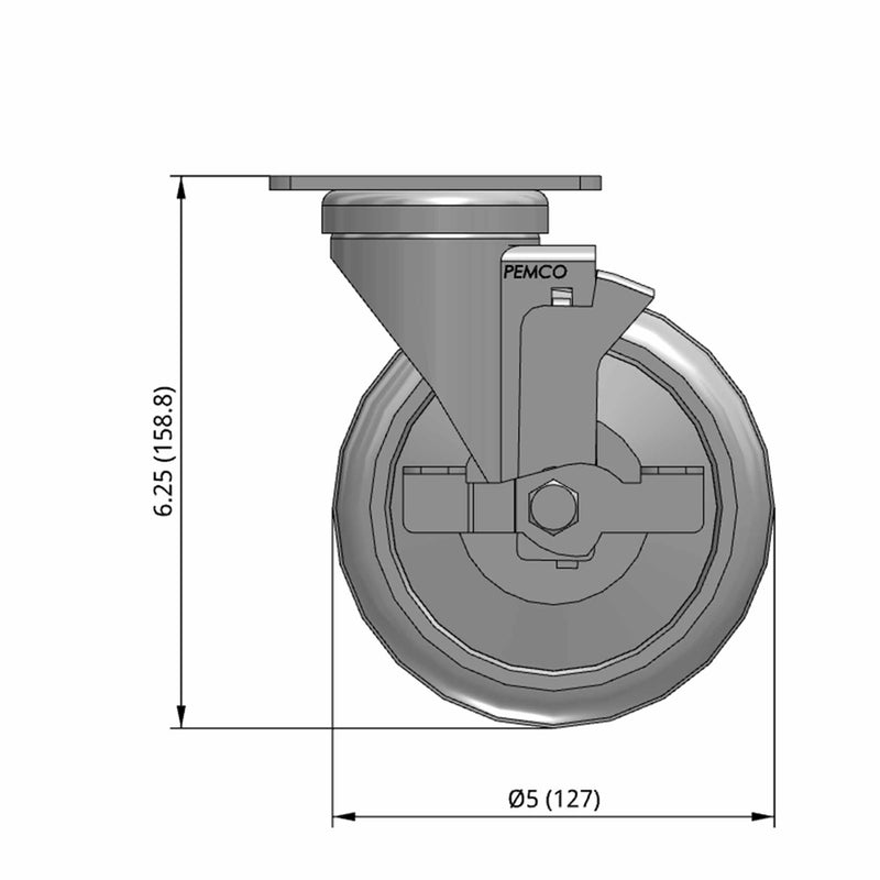 5"x1.25" TPU BB Wheel Standard Plate Side Locking Caster