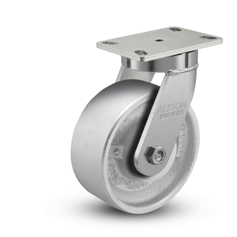 Main view of an Albion Casters 10" x 3" wide wheel Swivel caster with 6-1/4'' x 4-1/2'' top plate, without a brake, CA - Cast Iron wheel and 2800 lb. capacity part