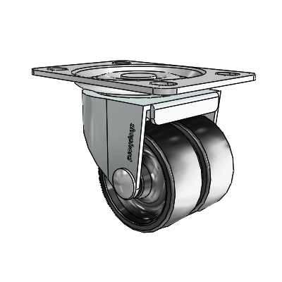 2" Low-Profile Polyolefin Dual Caster with 2-5/8"x3-3/4" Plate