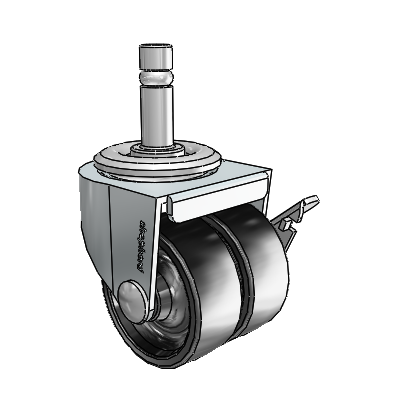 2" Low-Profile Polyolefin Dual Wheel Locking Caster with 7/16"x1-3/8" Brass Band