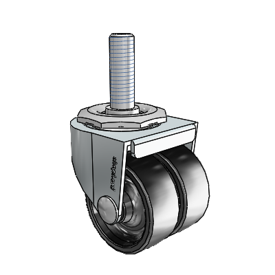 2" Low-Profile Polyolefin Dual Wheel Caster with 1/2"x1.5" Thread