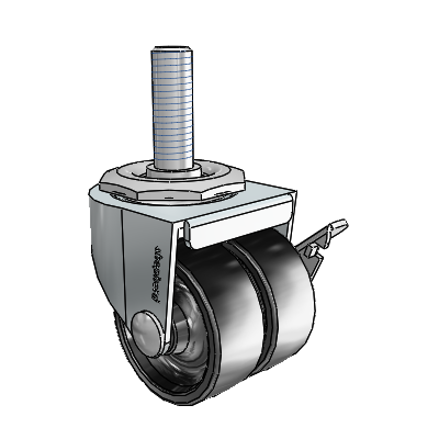 2" Low-Profile Polyolefin Dual Wheel Locking Caster with 1/2"x1.5" Thread