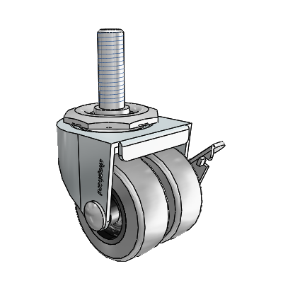 2" Low-Profile TPR Locking Caster with 1/2"x1.5" Thread