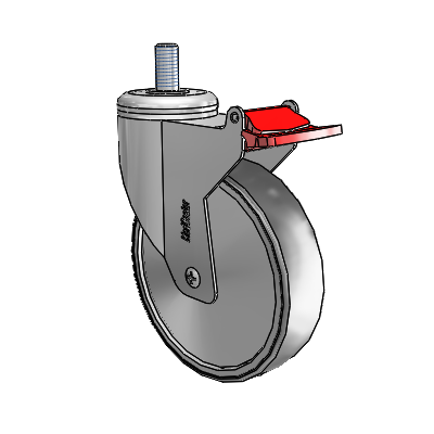 Chrome Dual-Pedal 5"x1.25" TPR Caster with Total Lock and 1/2"-13NCx1" Thread