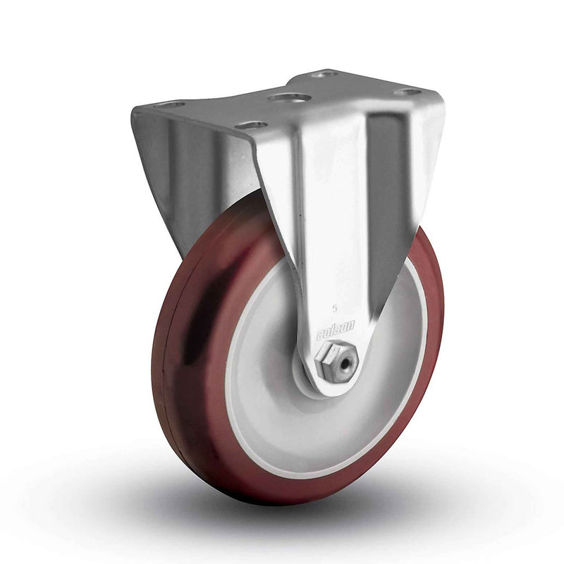 Main view of a Colson Casters 5" x 1.25" wide wheel Rigid caster with 2-11/16" x 3-5/8" top plate, without a brake, HI-TECH Polyurethane wheel and 300 lb. capacity part