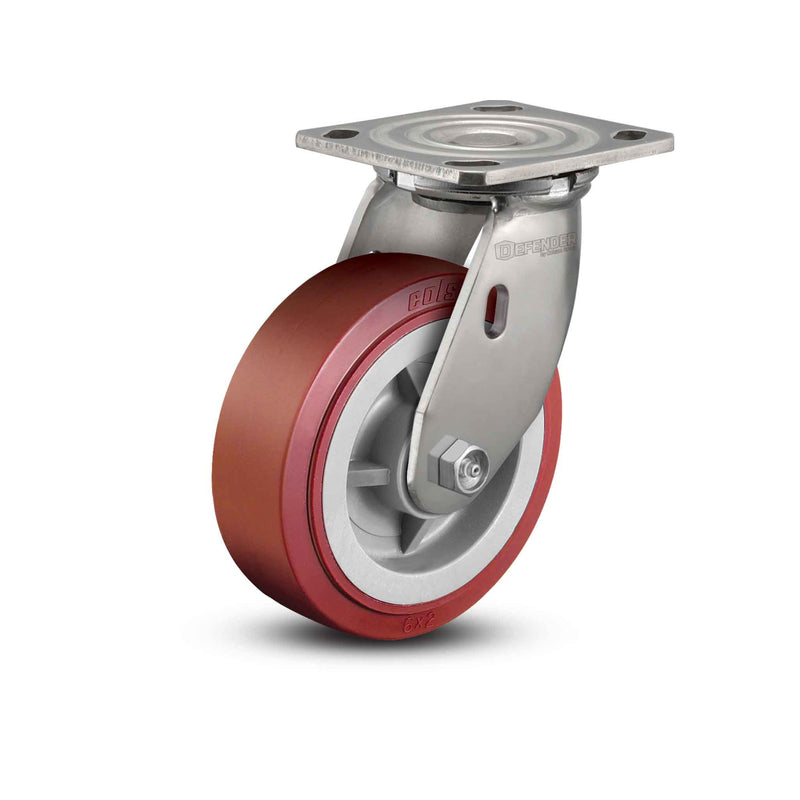 Stainless 8"x2" HI-TECH Polyurethane Precision Ball Bearing Caster with 4"x4.5" Plate