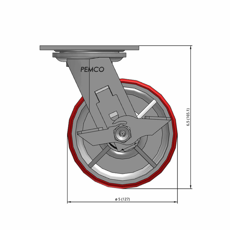 5"x2" Polyurethane-on-Iron Wheel Side Locking Swivel Caster