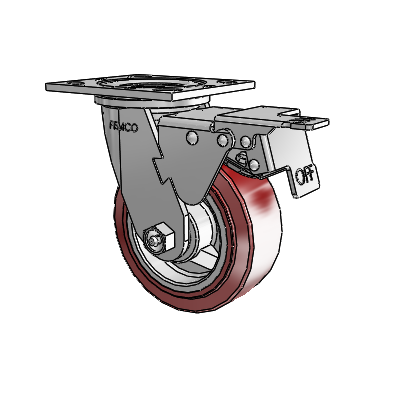 5"x2" Thermo-Urethane Precision Ball Bearing Caster with Total Lock and 4"x4.5" Plate