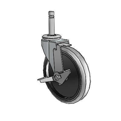 USA 5"x0.9375" TPR Wheel Side-Lock Caster with 7/16"x2", with Brass Band Grip Ring