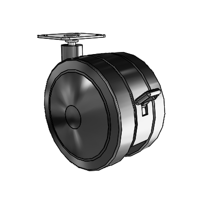 125mm High-Load Floor-Protective Black Twin Wheel with Brake and 2-3/16"x2-9/16" Plate