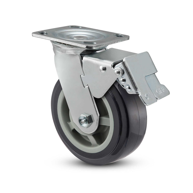 5"x2" PolyKat Thermo-Urethane Precision Ball Bearing Caster with Total Lock and 4"x4.5" Plate