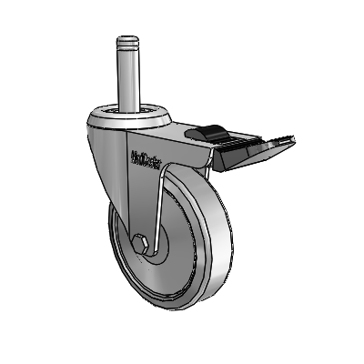 Chrome 3"x0.875" TPR Wheel Caster with Total Lock and 7/16" x 1-7/16" Grip Ring