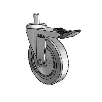 Chrome 4"x0.875" TPR Wheel Caster with Total Lock and 7/16" x 7/8" Grip Ring