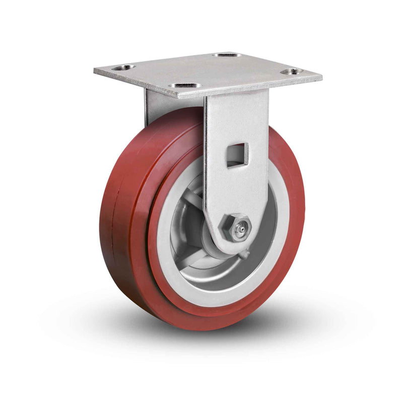 Value Stainless 6"x2" Thermo-Urethane Delrin Bearing Rigid Caster with 4"x4.5" Plate